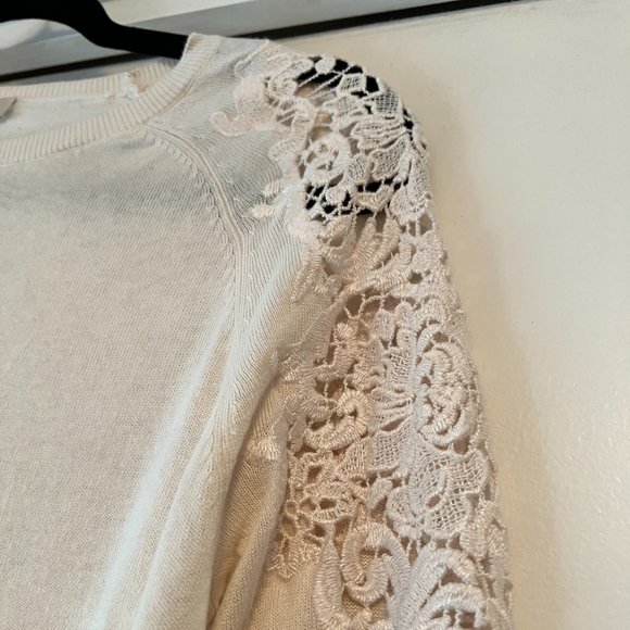 NWOT! LOFT Cream Colored Sweater w/Crochet Detail on Sleeves, Size M - Picture 2 of 2